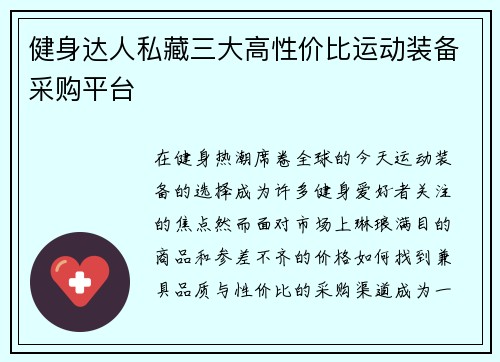 健身达人私藏三大高性价比运动装备采购平台