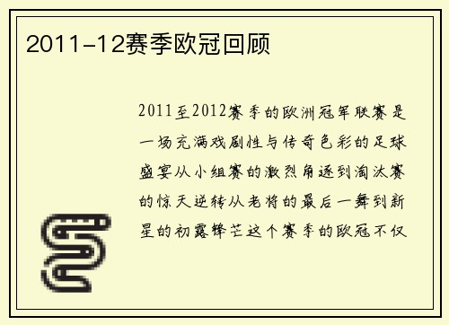 2011-12赛季欧冠回顾